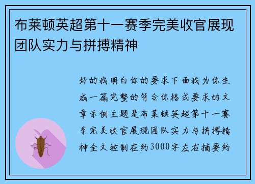 布莱顿英超第十一赛季完美收官展现团队实力与拼搏精神